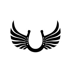 Horseshoe with wings icon isolated on white background