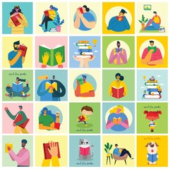 Vector concept illustrations of World Book Day, Reading the books and Book festival in the flat style.