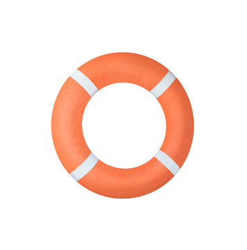 Orange lifebuoy ring isolated on white background. Life-saving device