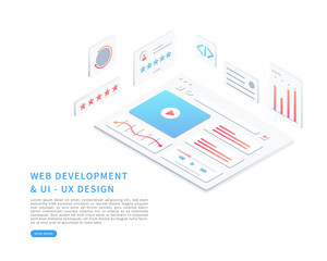 Web page interface design in isometric vector illustration. Web design and web development concept. User interface optimization. Vector illustration. 