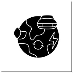Green environment glyph icon. Replace petrol cars with environmentally friendly cars. Electric car. Modern technology. Eco awareness concept.Filled flat sign. Isolated silhouette vector illustration