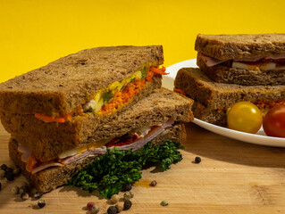 fresh sandwich on yellow background