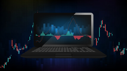 abstract background of blue futuristic technology trading stock market on smart notebook computer