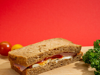 fresh sandwich on red background