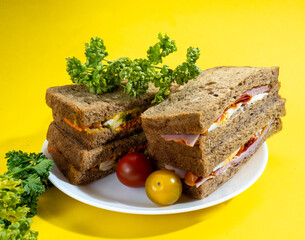 fresh sandwich on yellow background