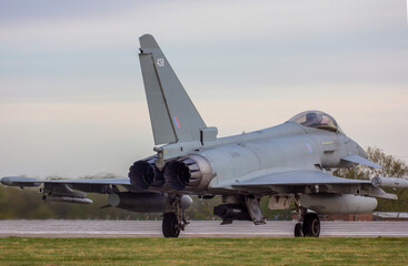 RAF Coningsby Typhoon taxiing for night training stock - photo.jpg - obrazy, fototapety, plakaty