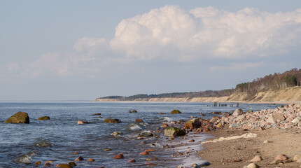 Fototapeta na wymiar Stones on the seashore by the Baltic Sea.