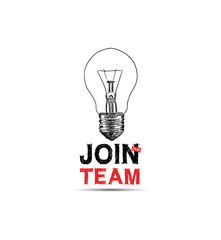 Join our team design with light bulb. Business recruiting concept hand drawing style