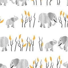 Vlies Fototapete Elefant Nahtloses afrikanisches Muster mit nettem Elefanten. Vektor-Aquarell-Illustration.