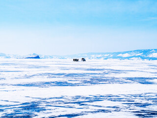 Beautiful views of the shores of a frozen lake