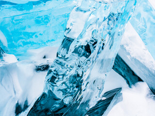 Beautiful transparent ice of winter lake