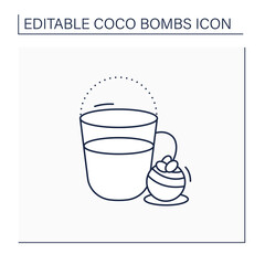 Coco bomb line icon. Hot milk. Delicious dessert. Cute ball of chocolate with marshmallows filling inside.Chocolate sweet.Isolated vector illustration.Editable stroke