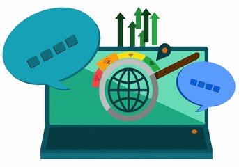 SEO Optimization Graphic / Laptop with magnifying glass