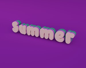 Summer 3d layered colorful text illustration. Rendering illustration with text 