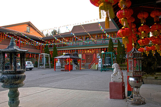 Decoration With Chinese Lantern In A Buddhist Temple In Toronto, Ontario, Canada