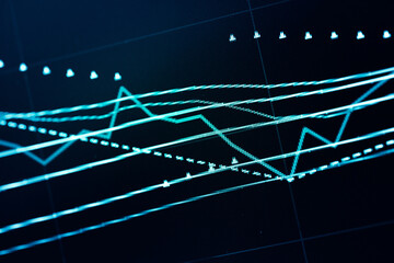 Financial data in term of a digital prices on LED display. A number of daily market price and quotation of prices chart to represent candle stick tracking in Forex trading.	
