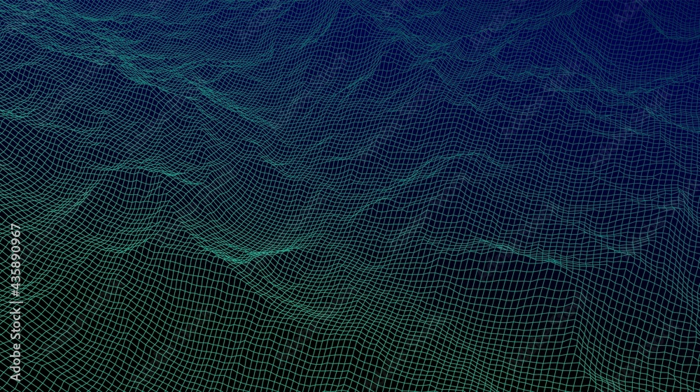 Poster digital landscape with mountains or clouds made of line grid