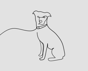 Continuous line, dog sitting and panting. Drawing of set Animals. (Vector illustration one line drawing)