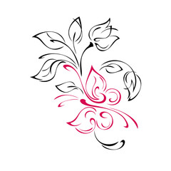 butterfly 8. decorative element with stylized butterfly and twig with flower bud and curls on white background
