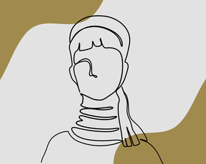 Continuous line, Karen Long Neck woman. Drawing of set Local. (Vector illustration one line drawing)