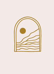 beautiful golden illustration boho style poster on beige background