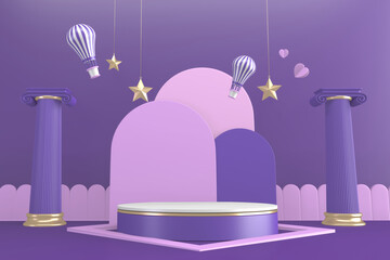 purple Modern Cylinder podiums purple and decoration cartoon style.3D rendering