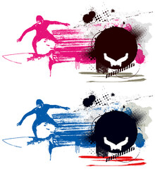 surf grunge banner with rider in two colors