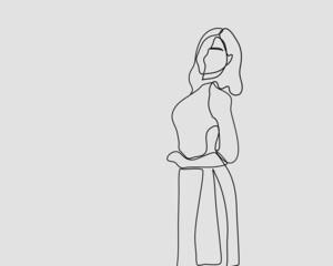 Continuous line, Beautiful and elegance Model of Asian woman. Drawing of set People. (Vector illustration one line drawing)