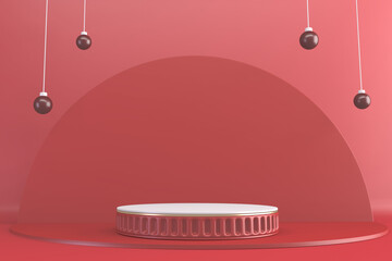 Red Podium, minimal .red geometric design.3D rendering