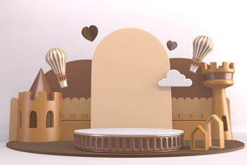 Modern Cylinder podiums brown and decoration cartoon style.3D rendering