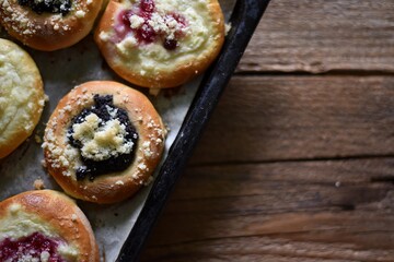 baked traditional sourdough buns with cottage cheese filling and poppy seed filling