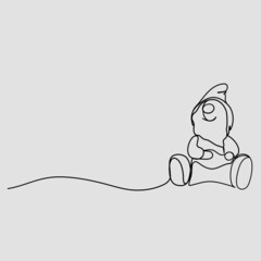 Continuous line, Cute little gnomes. Drawing of set Christmas. (Vector illustration one line drawing)