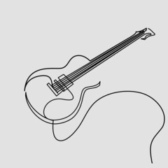 Continuous line, Beautiful electric guitar. Drawing of set Music. (Vector illustration one line drawing)
