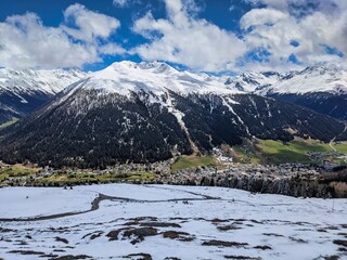 view of the highest city in europe davos. Fantastic view of the surrounding mountains and valleys.Jakobshorn.Spring time