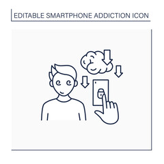 Smartphone addiction line icon. Overuse of phone reduces productivity.Phone dependence. Overwhelmed concept. Isolated vector illustration. Editable stroke