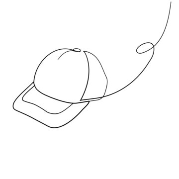 Continuous line, Baseball cap. Drawing of set Object. (Vector illustration one line drawing)