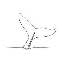 Continuous line, Whale tail dripping with water. Drawing of set Animal. (Vector illustration one line drawing) - obrazy, fototapety, plakaty