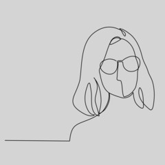 Continuous line, Woman wearing glasses. Drawing of set People. (Vector illustration one line drawing)