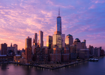 Fototapeta na wymiar Downtown Manhattan aerial view at sunrise