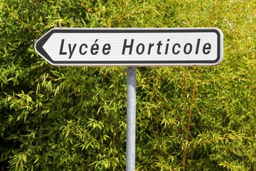 Horticultural school road sign in France called lycee horticole in french language