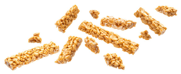 Falling peanut kozinaki isolated on white background