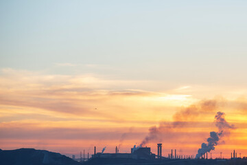 Obraz premium plant emissions in the sunset sky