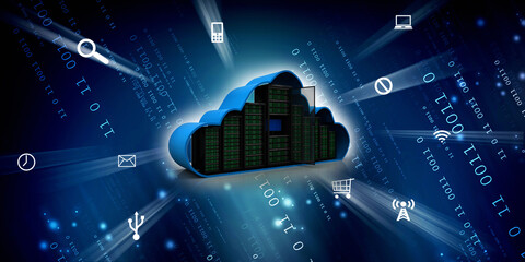 3d illustration Data center server protection lock
