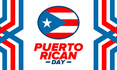Puerto Rican Day. National happy holiday. Festival and parade in honor of independence and freedom. Puerto Rico flag. Latin american country. Patriotic elements. Vector poster illustration
