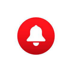 White bell on red round background button for apps like youtube, alert ringing or subscriber alarm symbol