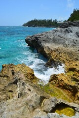Fototapeta na wymiar Island, Rocks by the sea, sea, waves, Bermuda, aqua, water, ocean, island, beautiful