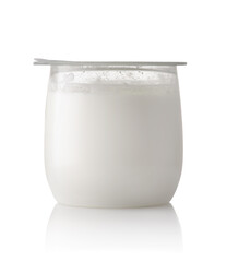 Front view of organic yogurt in plastic jar