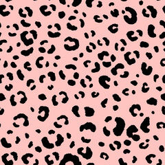 Abstract modern leopard seamless pattern. Animals trendy background. Black and pink decorative vector illustration for print, card, postcard, fabric, textile. Modern ornament of stylized skin