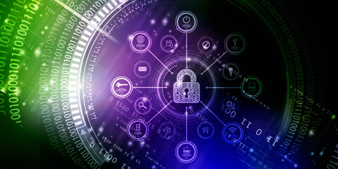 2d illustration Safety concept: Closed Padlock on digital background
