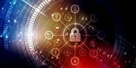 2d illustration Safety concept: Closed Padlock on digital background
